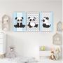 Imagem de Kit Placas Quadros 3 Pçs 20X30 Infantil Panda Azul