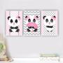 Imagem de Kit Placas Quadros 3 Pçs 20X30 Infantil Panda Rosa