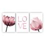 Imagem de Kit Placas Quadros 3 Pçs 60X40 Floral Flor Love Rosa