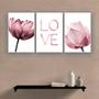 Imagem de Kit Placas Quadros Sala 3 Pçs 20X30 Floral Flor Love Rosa