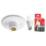 Imagem de Kit Plafonier Plafon Soquete E27 Branco Com Lâmpada Led 9W Autovolt Cor Da Luz Amarela P/ Sala Quarto Cozinha