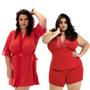 Imagem de Kit Plus Size Short Doll e Robe Renda Luxo  Feminino Pijama