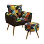 Imagem de Kit Poltrona Almofadada Beta e Puff Solar F-015 N-027 Sued Estampado Colorido com Veludo Marrom Choc