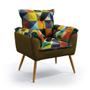 Imagem de Kit Poltrona Decorativa Beta com Puff Lunar Sued Estampado Colorido com Marrom