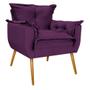 Imagem de Kit Poltrona Decorativa e Puff Opala Palito Mel Sala de Estar Suede Roxo