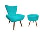 Imagem de Kit Poltrona Decorativa Emilia + Puff Redondo Suede Azul Turquesa Pés Madeira Mz Decor