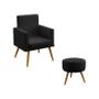 Kit Poltrona Decorativa Nina Com Rodapé e Puff Solar Couro Artificial Preto Aradecor Imagem de Kit Poltrona Decorativa Nina Com Rodapé e Puff Solar Couro Artificial Preto Aradecor