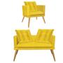 Imagem de Kit Poltrona e Namoradeira Sofá Milena Confort Com Almofada Sala Recepção Escritório Consultório Pé Carvalho material sintético Amarelo - DAMAFFÊ MÓVEIS