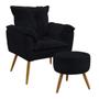 Imagem de Kit Poltrona Estofada Decorativa Opala e Puff Solar com Pés Palito N-024 Veludo Preto Aradecor