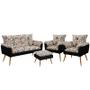 Imagem de Kit Poltrona Namoradeira e 2 Poltronas Beta com Puff Lunar Suede Estampado Laranja com Preto Aradeco