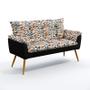Imagem de Kit Poltrona Namoradeira e 2 Poltronas Beta com Puff Lunar Suede Estampado Laranja com Preto Aradeco