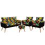 Imagem de Kit Poltrona Namoradeira e 2 Poltronas Beta com Puff Solar Suede Estampado Colorido com Preto Aradec