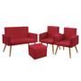 Imagem de Kit Poltrona Namoradeira e 2 Poltronas Decorativas Nina com Puff Quasar Suede Vermelho Aradecor