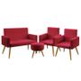 Imagem de Kit Poltrona Namoradeira e 2 Poltronas Decorativas Nina Puff Solar Suede Vermelho Aradecor