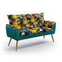 Imagem de Kit Poltrona Namoradeira e 2 Poltronas Estofadas Beta com Puff Lunar Sued Estampado Colorido com Azul Turquesa Aradecor