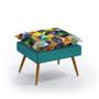 Imagem de Kit Poltrona Namoradeira e 2 Poltronas Estofadas Beta com Puff Lunar Sued Estampado Colorido com Azul Turquesa Aradecor