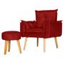 Imagem de Kit Poltrona Para Sala Decorativa Opala e Puff Redondo Suede Vermelho Escuro