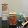 Imagem de Kit Porta Algodão e Porta Cotonete com Tampa de Bambu