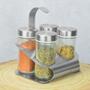 Imagem de Kit Porta Condimentos Aço Inox com Suporte 4 Peças