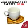 Imagem de Kit Porta Xícara Coração Com Xícara Porcelana Branco 95Ml