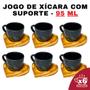 Imagem de Kit Porta Xícara Redondo Com Xícara Em Porcelana Preto 95Ml