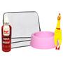 Imagem de Kit Pote Comedouro Pet + Brinquedo Pet Frango + Aqui Não Pode 500ml + 3 Tapetes Higiênicos Pet