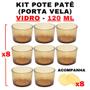 Imagem de Kit Pote de Vidro Translúcido Dourado Patê C/Tampa 120ml - Patê - Whisky - Velas - Gourmet - Decoração- Degustação