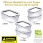 Imagem de Kit pote hermético 2 x 360ml, 2 x 550ml e 1 x 910ml Trava Mais preto Plasutil