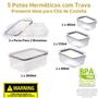 Imagem de Kit pote hermético porta frios, 1x360ml, 1x550ml, 1x910ml e 1x2,6L Trava Mais preto Plasutil