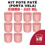 Imagem de Kit Potes de Vidro Patê Rosa Jateado S/Tampa 220ml - Patê - Whisky - Velas - Gourmet - Decoração- Degustação