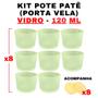 Imagem de Kit Potes de Vidro Patê Verde Jateado C/Tampa 120ml - Patê - Whisky - Velas - Gourmet - Decoração- Degustação