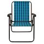 Imagem de Kit Praia 4 Cadeiras Xadrez Azul + Carrinho de Praia Preto  Mor 