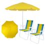 Imagem de Kit Praia Guarda Sol Amarelo Bagum 1,60 M + 2 Cadeiras Altas