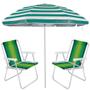Imagem de Kit Praia Guarda Sol Verde Articulado 2,60 M + 2 Cadeiras de Praia Aluminio  Mor 