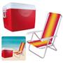 Imagem de Kit Praia / Pesca Cooler Vermelho 75 L Divisoria e Alca + Cadeira 4 Posicoes Aluminio  Mor 