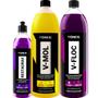 Imagem de Kit Pré Lavagem Automotiva Shampoo Desengraxante V-Mol 1,5L Lava Autos Neutro V-Floc 1,5L Revitalizador Restaurax 500ml Vonixx