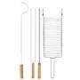 Imagem de Kit Preparo Churrasco 4pcs Churrasqueira Espetos 55cm Simples e Duplo Cabo Madeira Mor