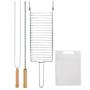 Imagem de Kit Preparo Churrasco 4pcs Churrasqueira Grelha Espeto Simples e Duplo 65cm e Tabua de Corte Mor