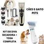 Imagem de kit profissional com itens para tosar pets, tensão 110-240v ca, para gato, cachorro +Secador portátil do cão 2-in-1hair
