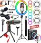 Imagem de Kit Profissional Hing Light Grande Rgb Suporte Celular Microfone de Mesa + Lapela Tripé 2 Metros Makeup Selfie Completo