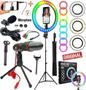 Imagem de Kit Profissional Hing Light Grande Rgb Suporte Celular Microfone De Mesa + Lapela Tripé 2 Metros Makeup Selfie Completo