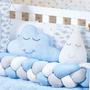 Imagem de Kit Protetor Berço Completo Chuva de Amor Nuvem Estrela Gotinha Azul 12 peças+  Almofada Amamentação