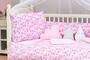 Imagem de Kit Protetor Berço Completo Estampado Nuvem Rosa Chuva de Benção 2 laterais 13 peças + cortina rosa Baby