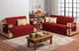 Imagem de kit protetor de sofá 2 e 3 lugares com laço + 4 capas de almofada vermelho com bege