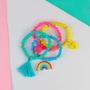Imagem de Kit Pulseira Infantil Colorida Pingente Unicórnio Pompom