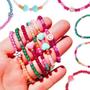 Imagem de Kit pulseira infantil de 15 cm com miçangas, entremeios e falsa pérolas de 4mm
