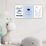 Imagem de Kit Quadros Decorativos 30x40 Infantil Príncipe Coroa Nuvem Azul