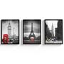 Imagem de Kit Quadros Decorativos Cidades Moldura e Vidro Londres Paris Para Sala Torre Eiffel