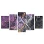 Imagem de Kit Quadros Mosaico Tinta Sala Colorido Pintura Abstrato Roxo Cinza Dourado Mármore 