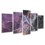 Imagem de Kit Quadros Mosaico Tinta Sala Colorido Pintura Abstrato Roxo Cinza Dourado Mármore 